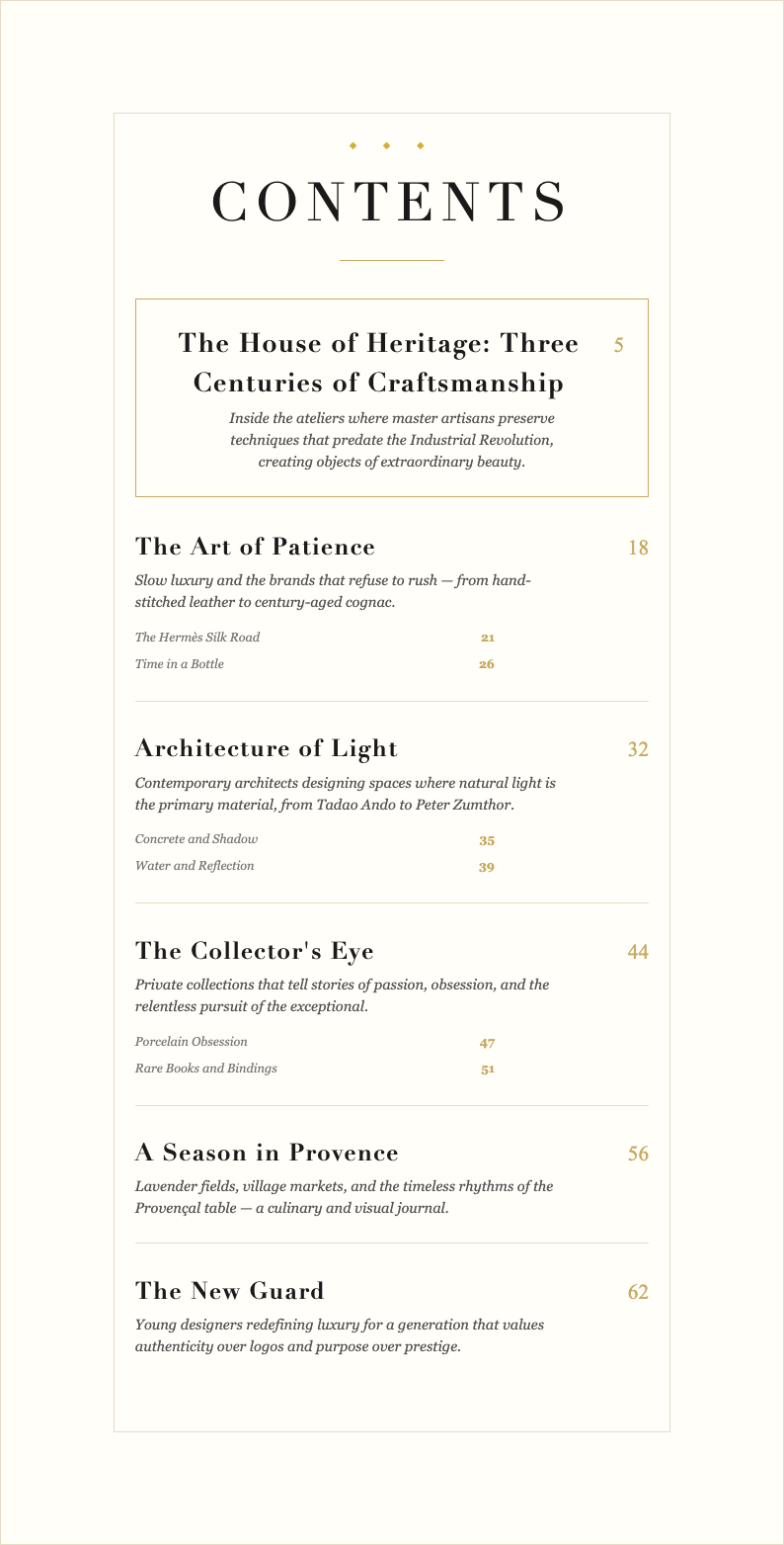 Luxury Premium Table Of Contents With Content